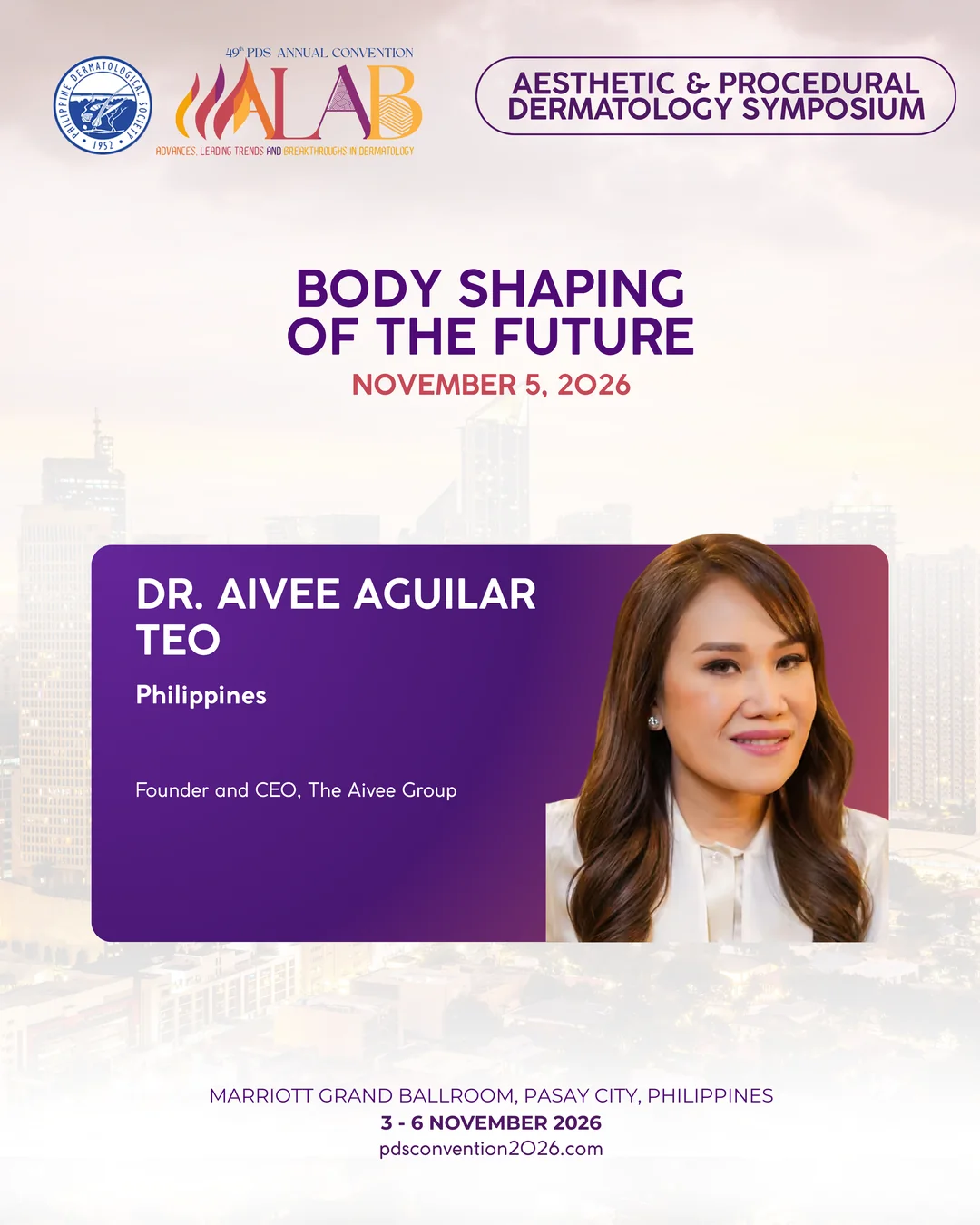 Official convention profile card for Dr. Aivee Aguilar Teo