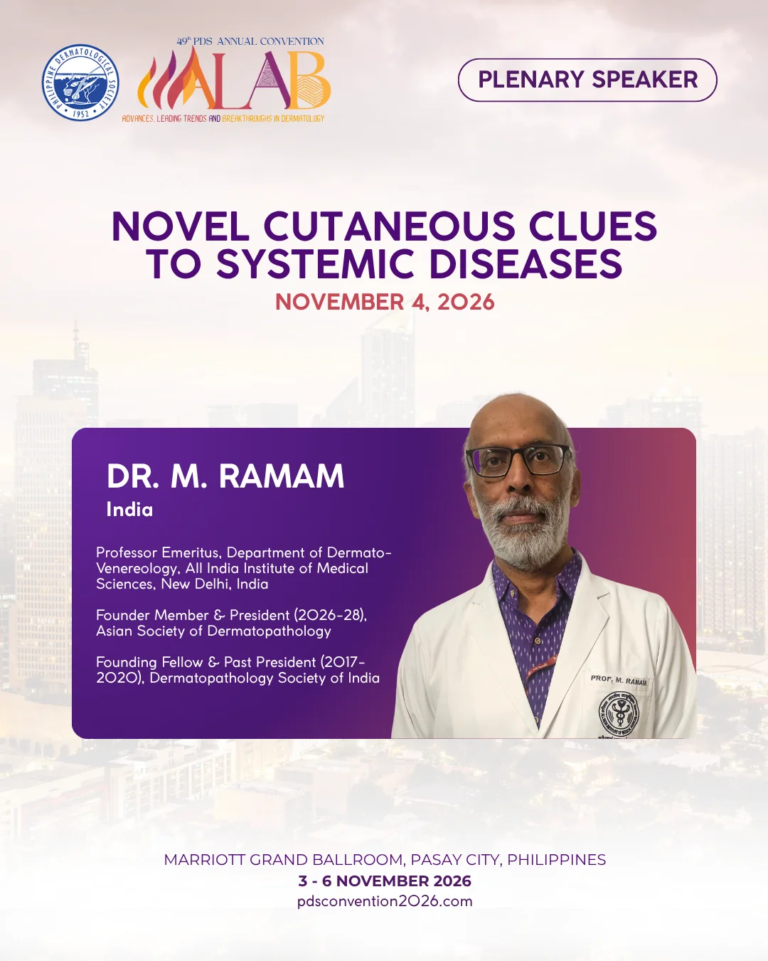 Official convention profile card for Dr. M. Ramam