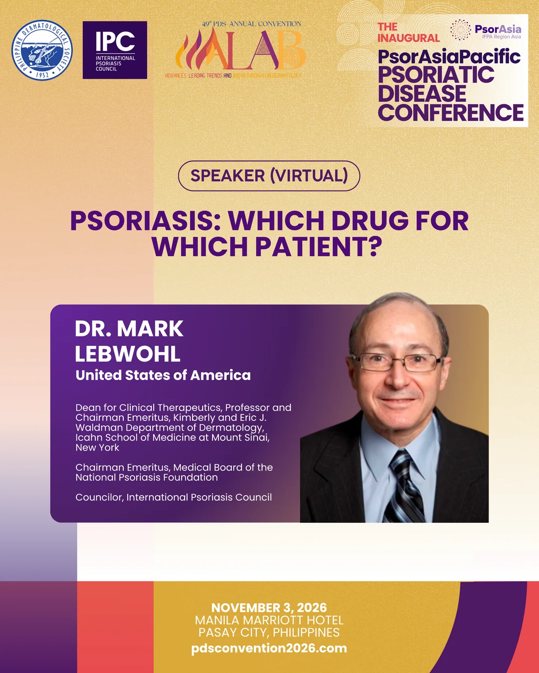 Official convention profile card for Dr. Mark Lebwohl