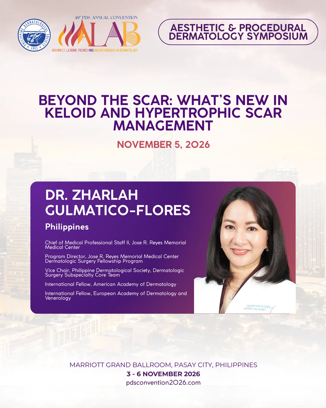 Official convention profile card for Dr. Zharlah Gulmatico-Flores