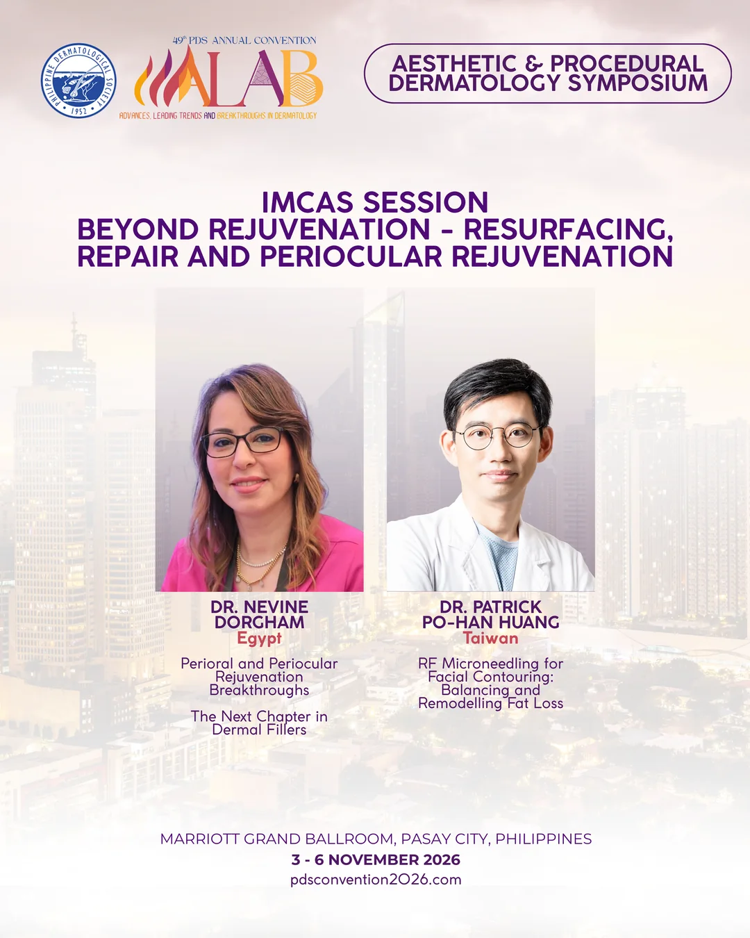 IMCAS Session: Beyond Rejuvenation - Resurfacing, Repair and Periocular Rejuvenation symposium poster